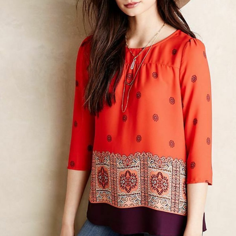 * Anthropologie Maeve Rila Print Border Blouse 0